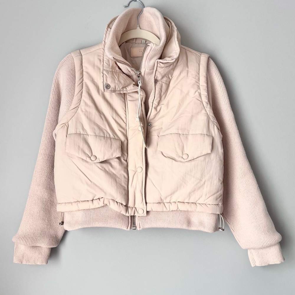 Blank NYC Mixed Media Puffer Knit Jacket | Nude | Size S
